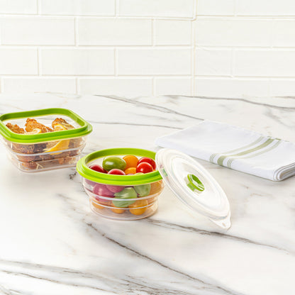 Fresh Hero 16 oz Green Silicone Airtight Food Storage Container - with Vented Lid, Collapsible - 5 3/4" x 5 3/4" x 2 3/4" - 1 count box