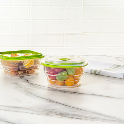 Fresh Hero 16 oz Green Silicone Airtight Food Storage Container - with Vented Lid, Collapsible - 5 3/4" x 5 3/4" x 2 3/4" - 20 count box