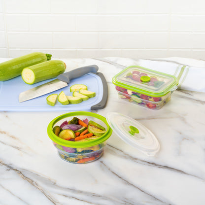 Fresh Hero 31 oz Green Silicone Airtight Food Storage Container - with Vented Lid, Collapsible - 7" x 7" x 3" - 1 count box