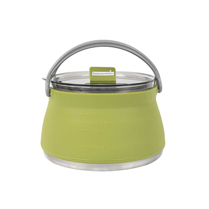 Hi Tek 1L Green Silicone Collapsible Kettle - with Lid - 6" x 6" x 4 1/4" - 1 count box
