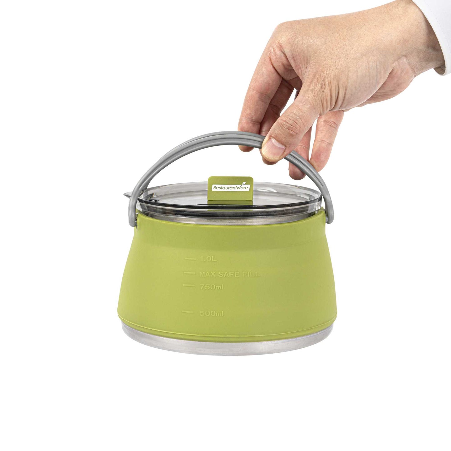 Hi Tek 1L Green Silicone Collapsible Kettle - with Lid - 6" x 6" x 4 1/4" - 1 count box