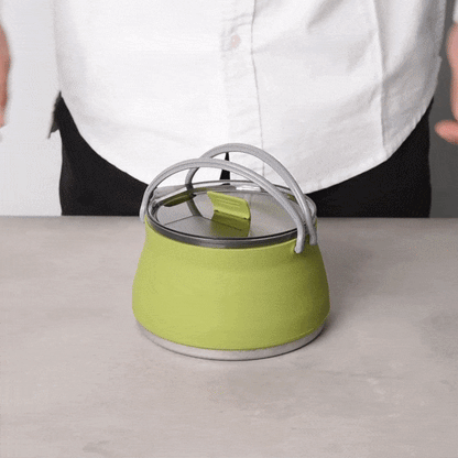 Hi Tek 1L Green Silicone Collapsible Kettle - with Lid - 6" x 6" x 4 1/4" - 1 count box