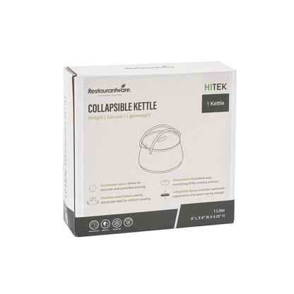 Hi Tek 1L Green Silicone Collapsible Kettle - with Lid - 6" x 6" x 4 1/4" - 1 count box