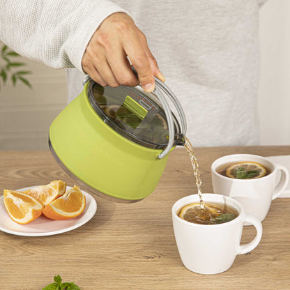 Hi Tek 1L Green Silicone Collapsible Kettle - with Lid - 6" x 6" x 4 1/4" - 1 count box