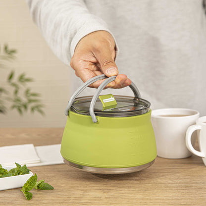 Hi Tek 1L Green Silicone Collapsible Kettle - with Lid - 6" x 6" x 4 1/4" - 1 count box