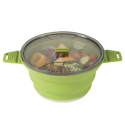 Hi Tek 2.5L Green Silicone Collapsible Pot - with Lid - 12 1/2" x 8 3/4" x 4 3/4" - 20 count box