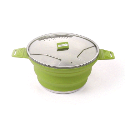 Hi Tek 2.5L Green Silicone Collapsible Pot - with Lid - 12 1/2" x 8 3/4" x 4 3/4" - 20 count box