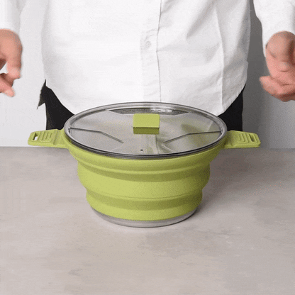 Hi Tek 2.5L Green Silicone Collapsible Pot - with Lid - 12 1/2" x 8 3/4" x 4 3/4" - 20 count box