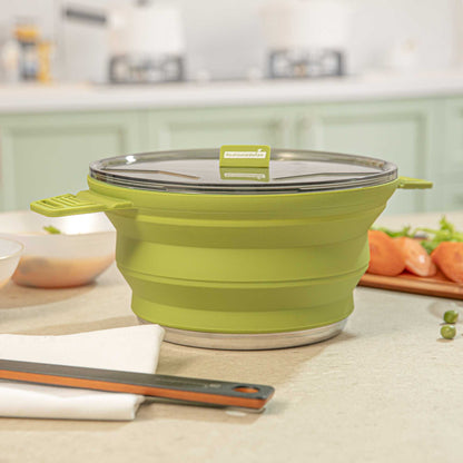 Hi Tek 2.5L Green Silicone Collapsible Pot - with Lid - 12 1/2" x 8 3/4" x 4 3/4" - 20 count box