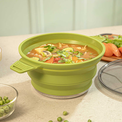 Hi Tek 2.5L Green Silicone Collapsible Pot - with Lid - 12 1/2" x 8 3/4" x 4 3/4" - 20 count box