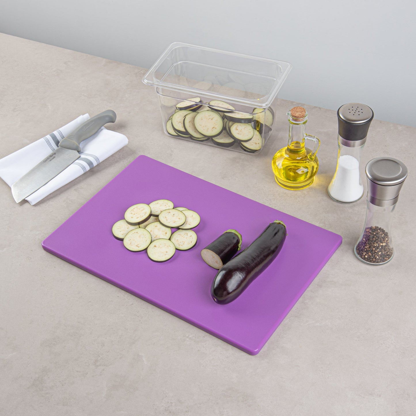 Chef 101 Purple Plastic Cutting Board - 18" x 12" - 10 count box