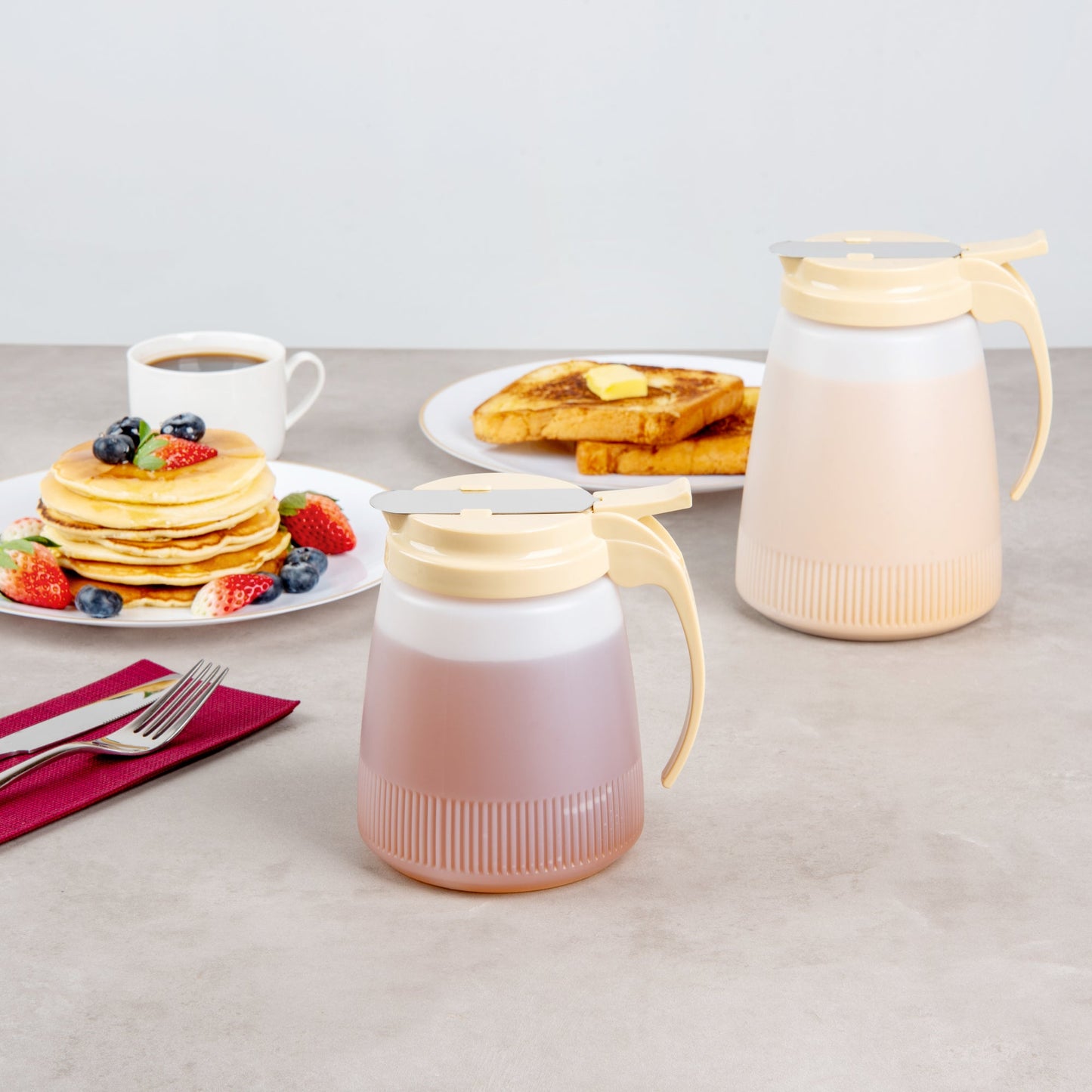 Chef 101 32 oz Beige Plastic All Purpose / Syrup Dispenser - 5 1/2" x 4 1/2" x 5 3/4" - 1 count box
