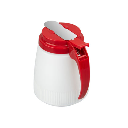 Chef 101 32 oz Red Plastic All Purpose / Syrup Dispenser - 5 1/2" x 4 1/2" x 5 3/4" - 1 count box