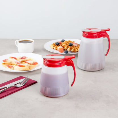 Chef 101 32 oz Red Plastic All Purpose / Syrup Dispenser - 5 1/2" x 4 1/2" x 5 3/4" - 1 count box