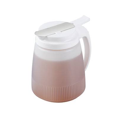 Chef 101 32 oz White Plastic All Purpose / Syrup Dispenser - 5 1/2" x 4 1/2" x 5 3/4" - 1 count box