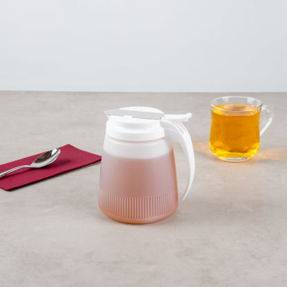 Chef 101 32 oz White Plastic All Purpose / Syrup Dispenser - 5 1/2" x 4 1/2" x 5 3/4" - 1 count box