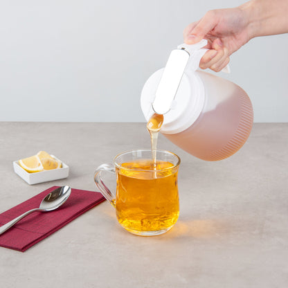 Chef 101 32 oz White Plastic All Purpose / Syrup Dispenser - 5 1/2" x 4 1/2" x 5 3/4" - 1 count box