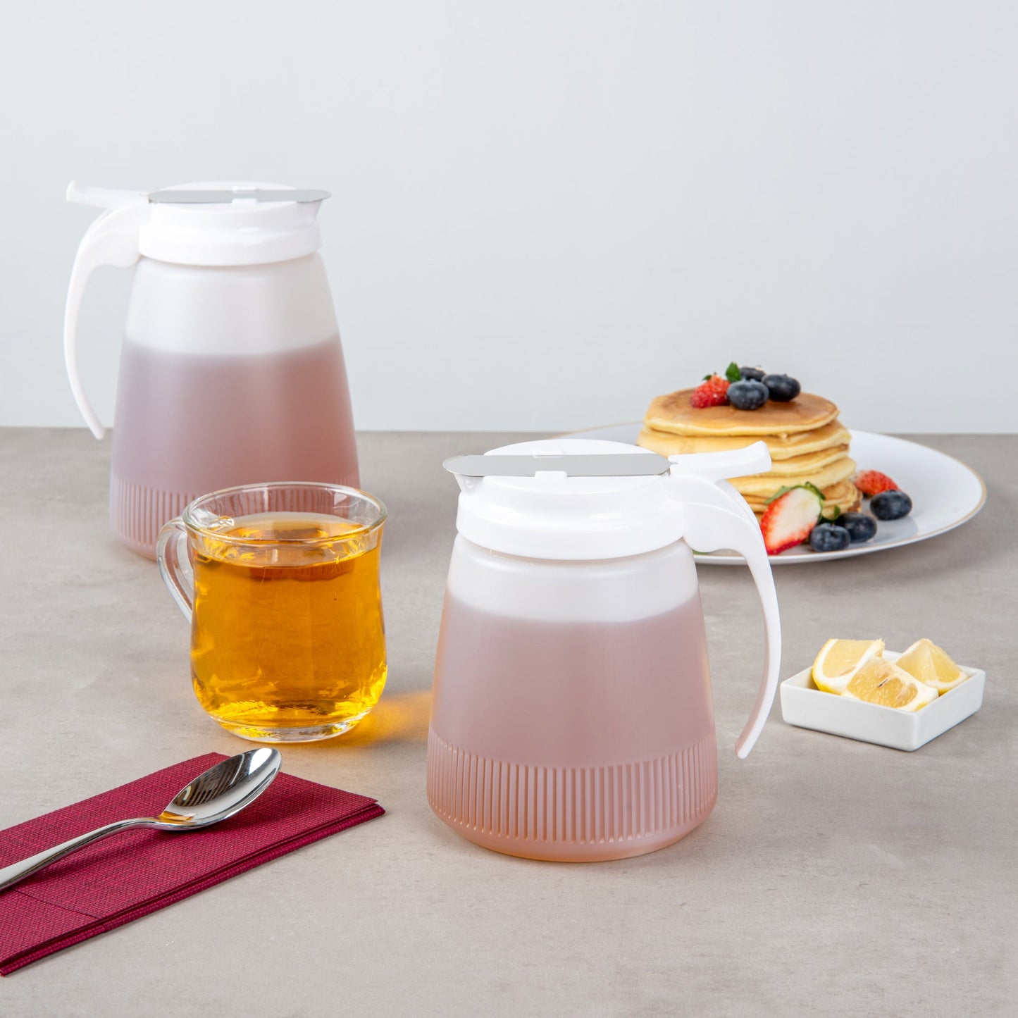Chef 101 32 oz White Plastic All Purpose / Syrup Dispenser - 5 1/2" x 4 1/2" x 5 3/4" - 1 count box