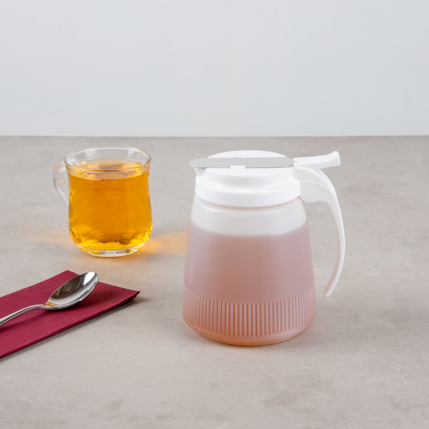 Chef 101 32 oz White Plastic All Purpose / Syrup Dispenser - 5 1/2" x 4 1/2" x 5 3/4" - 10 count box