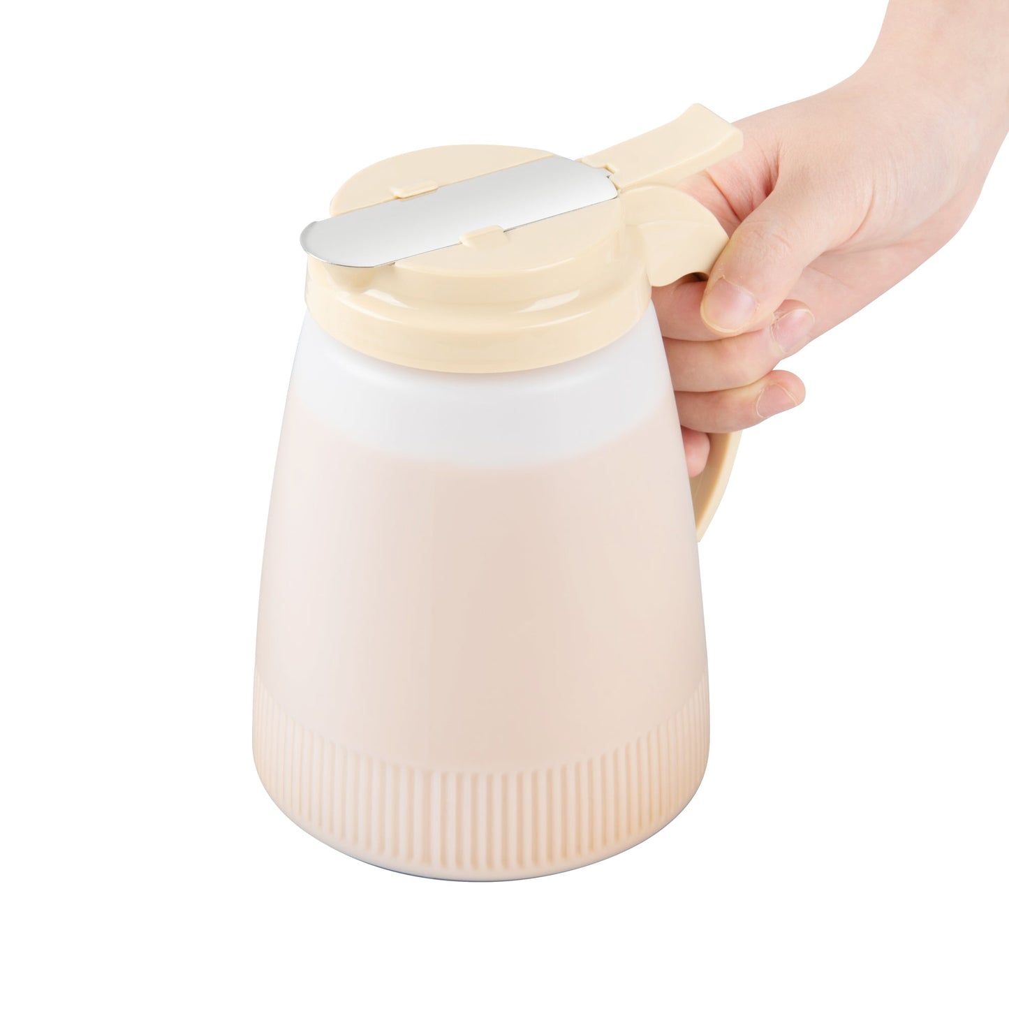 Chef 101 48 oz Beige Plastic All Purpose / Syrup Dispenser - 5 3/4" x 5" x 6 3/4" - 1 count box