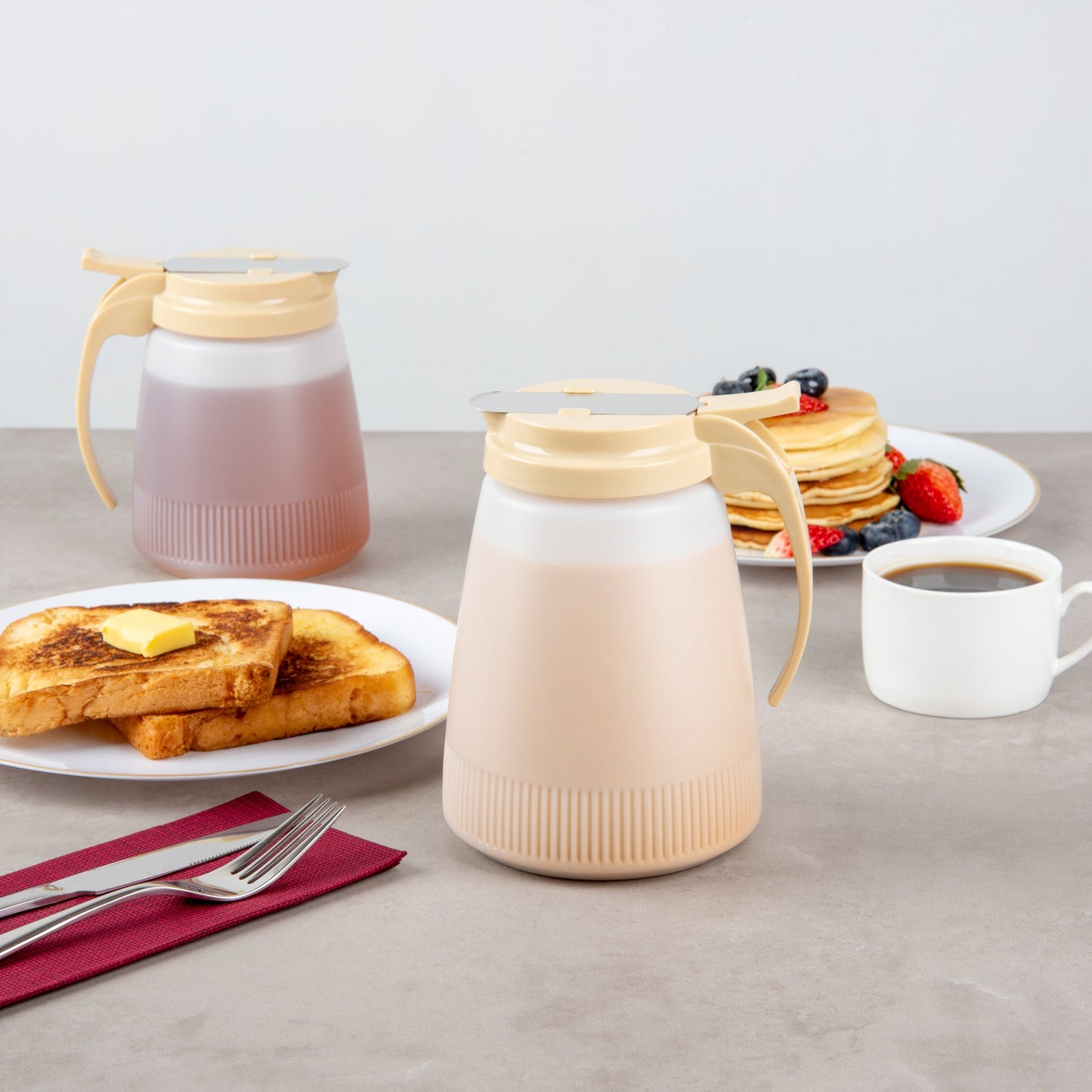 Chef 101 48 oz Beige Plastic All Purpose / Syrup Dispenser - 5 3/4" x 5" x 6 3/4" - 1 count box