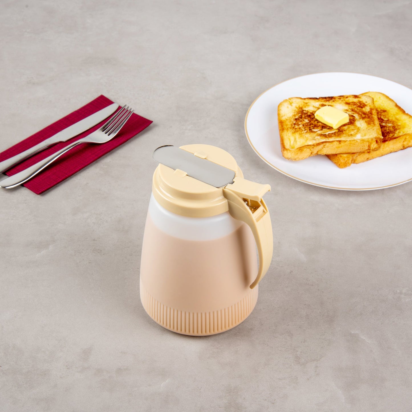 Chef 101 48 oz Beige Plastic All Purpose / Syrup Dispenser - 5 3/4" x 5" x 6 3/4" - 1 count box