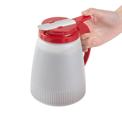 Chef 101 48 oz Red Plastic All Purpose / Syrup Dispenser - 5 3/4" x 5" x 6 3/4" - 1 count box