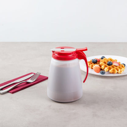 Chef 101 48 oz Red Plastic All Purpose / Syrup Dispenser - 5 3/4" x 5" x 6 3/4" - 1 count box
