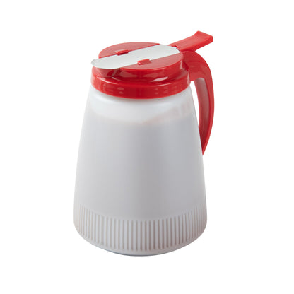 Chef 101 48 oz Red Plastic All Purpose / Syrup Dispenser - 5 3/4" x 5" x 6 3/4" - 10 count box