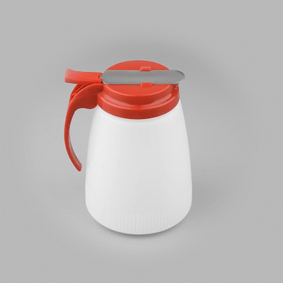 Chef 101 48 oz Red Plastic All Purpose / Syrup Dispenser - 5 3/4" x 5" x 6 3/4" - 10 count box
