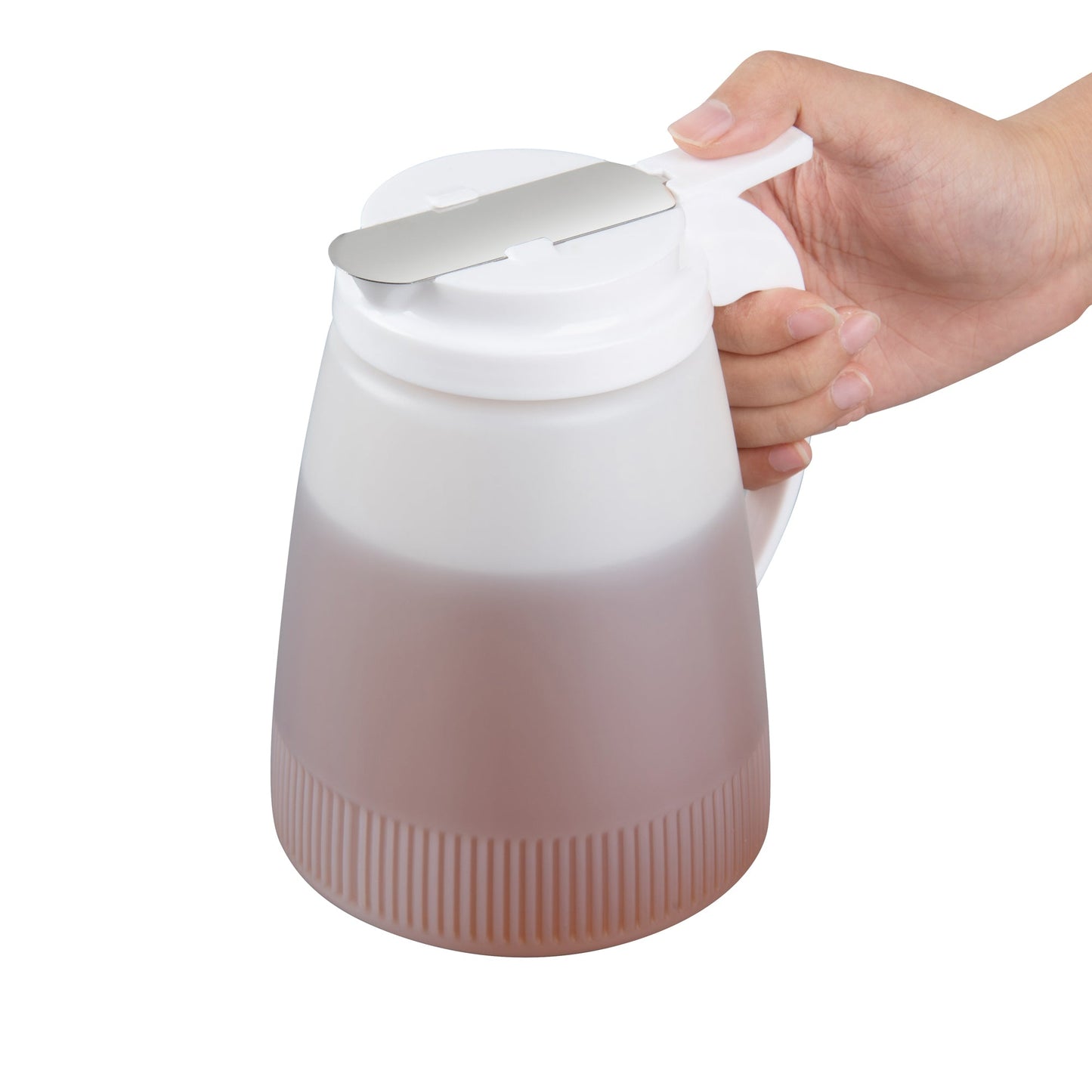 Chef 101 48 oz White Plastic All Purpose / Syrup Dispenser - 5 3/4" x 5" x 6 3/4" - 10 count box