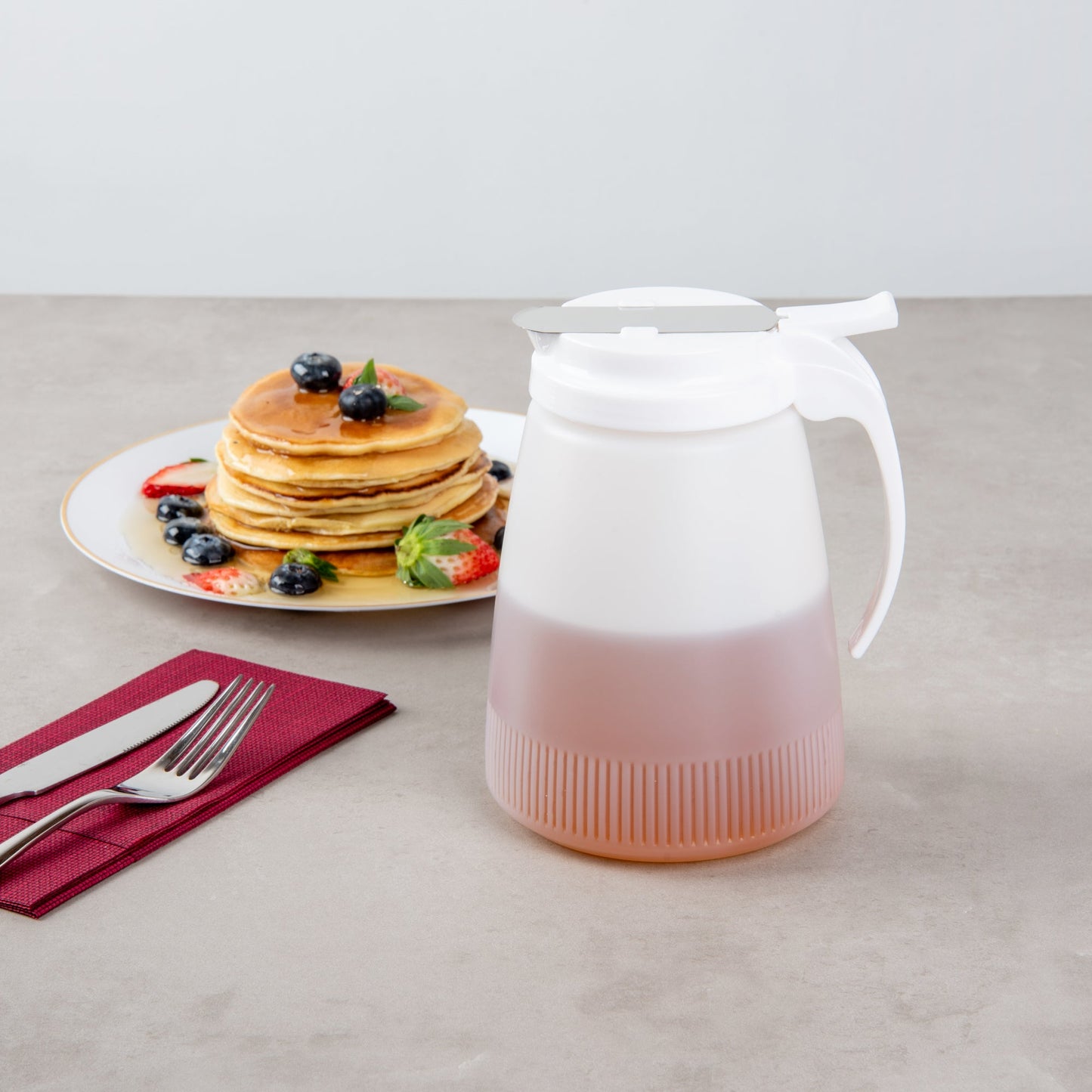 Chef 101 48 oz White Plastic All Purpose / Syrup Dispenser - 5 3/4" x 5" x 6 3/4" - 10 count box