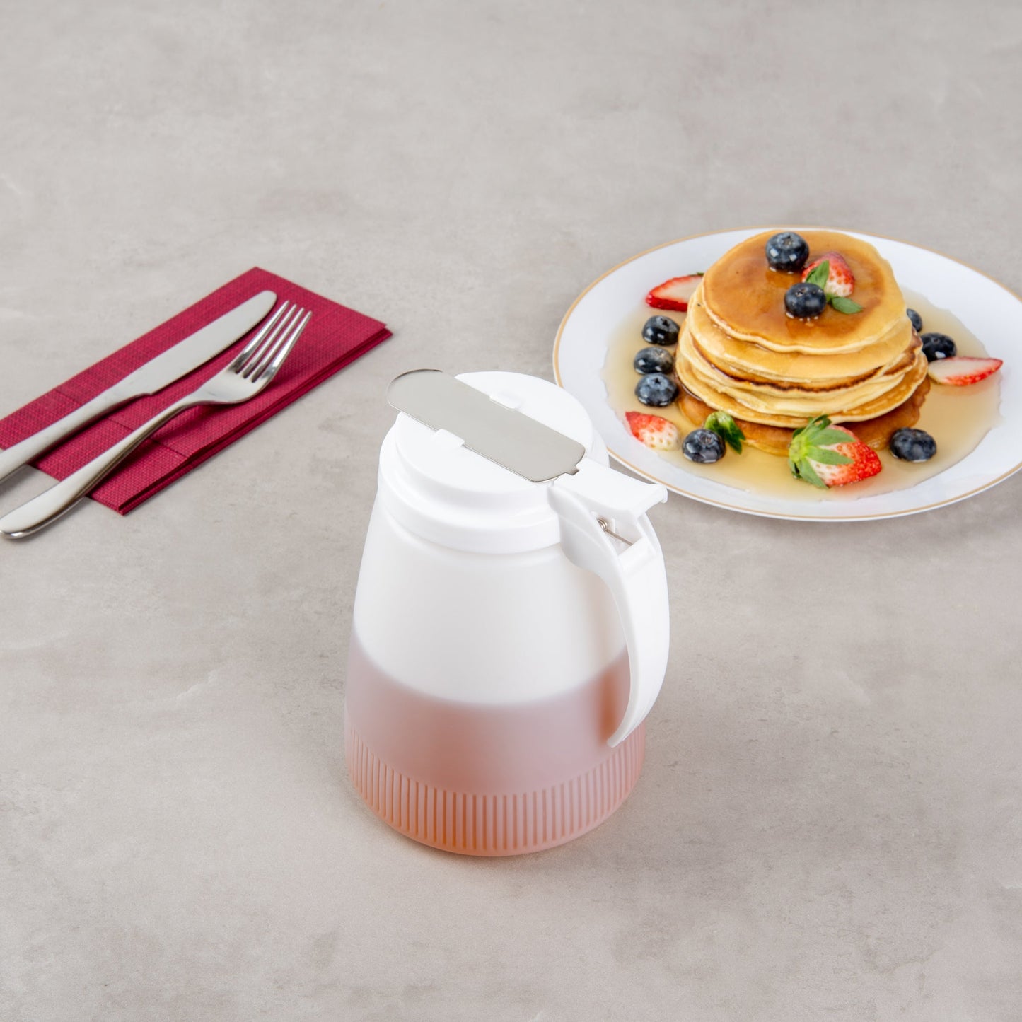 Chef 101 48 oz White Plastic All Purpose / Syrup Dispenser - 5 3/4" x 5" x 6 3/4" - 10 count box