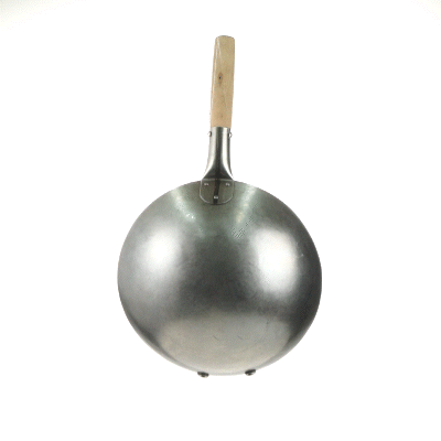Motomori 12" Carbon Steel Round Bottom Wok / Stir Fry Pan - Hand Hammered, with Wooden Handle - 1 count box