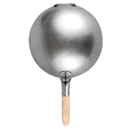 Motomori 12" Carbon Steel Round Bottom Wok / Stir Fry Pan - Hand Hammered, with Wooden Handle - 1 count box