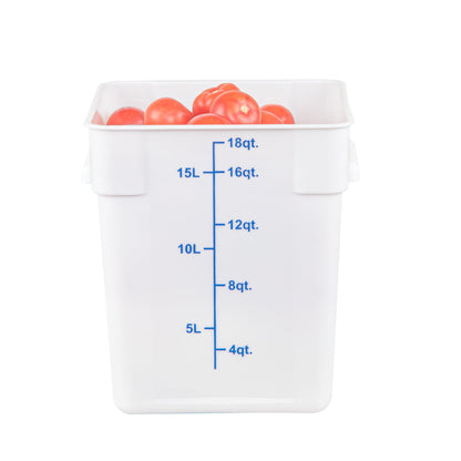 Met Lux 18 qt Square White Plastic Food Storage Container - with Blue Volume Markers - 11" x 11" x 12 1/2" - 10 count box