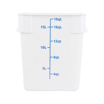 Met Lux 18 qt Square White Plastic Food Storage Container - with Blue Volume Markers - 11" x 11" x 12 1/2" - 10 count box