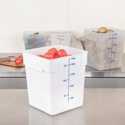 Met Lux 18 qt Square White Plastic Food Storage Container - with Blue Volume Markers - 11" x 11" x 12 1/2" - 10 count box