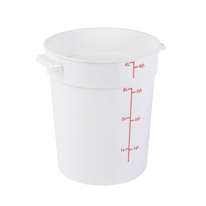 Met Lux 4 qt Round White Plastic Food Storage Container - with Red Volume Markers - 7 1/4" x 7 1/4" x 8 1/2" - 10 count box