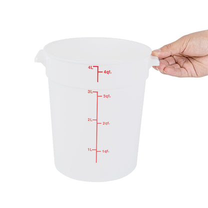 Met Lux 4 qt Round White Plastic Food Storage Container - with Red Volume Markers - 7 1/4" x 7 1/4" x 8 1/2" - 10 count box