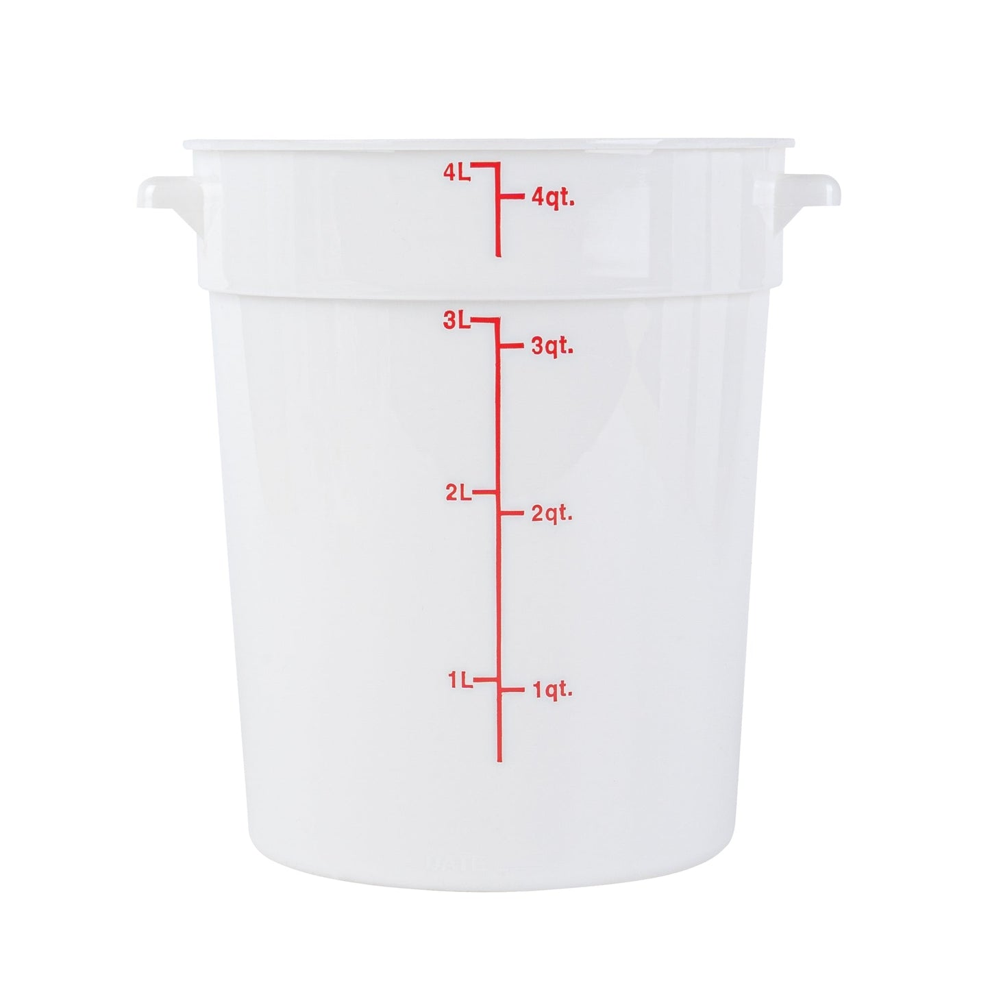 Met Lux 4 qt Round White Plastic Food Storage Container - with Red Volume Markers - 7 1/4" x 7 1/4" x 8 1/2" - 10 count box