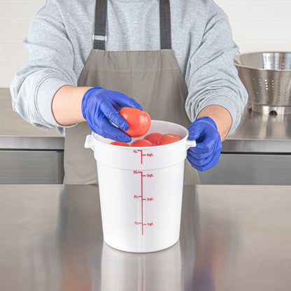 Met Lux 4 qt Round White Plastic Food Storage Container - with Red Volume Markers - 7 1/4" x 7 1/4" x 8 1/2" - 10 count box