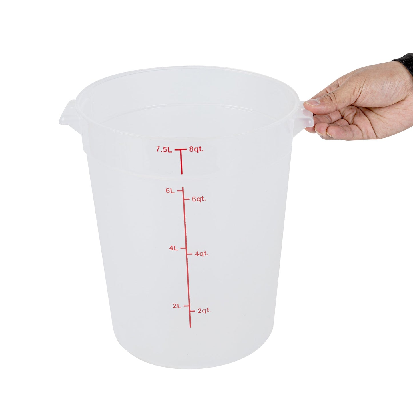 Met Lux 8 qt Round Translucent Plastic Food Storage Container - with Red Volume Markers - 8 3/4" x 8 3/4" x 10 3/4" - 1 count box