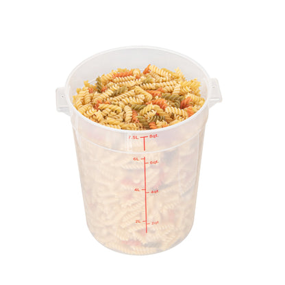 Met Lux 8 qt Round Translucent Plastic Food Storage Container - with Red Volume Markers - 8 3/4" x 8 3/4" x 10 3/4" - 1 count box