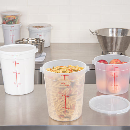 Met Lux 8 qt Round Translucent Plastic Food Storage Container - with Red Volume Markers - 8 3/4" x 8 3/4" x 10 3/4" - 1 count box