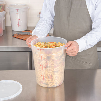 Met Lux 8 qt Round Translucent Plastic Food Storage Container - with Red Volume Markers - 8 3/4" x 8 3/4" x 10 3/4" - 1 count box