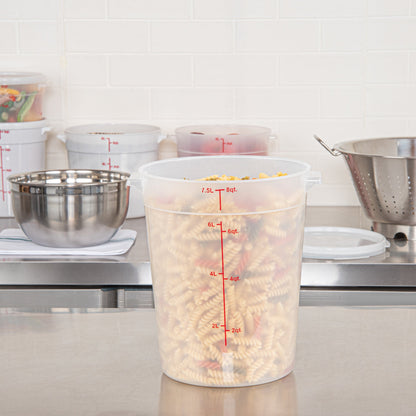 Met Lux 8 qt Round Translucent Plastic Food Storage Container - with Red Volume Markers - 8 3/4" x 8 3/4" x 10 3/4" - 1 count box