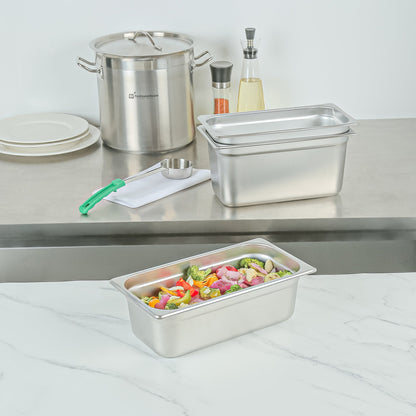 Kitchen Tek Stainless Steel 1/3 Size Steam Table Pan - 4 Inch Deep, Anti Jam, 24 Gauge - 12 count box