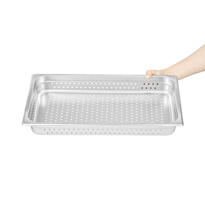 Kitchen Tek Stainless Steel Full Size Steam Table Pan - 2 1/2 Inch Deep, Perforated, Anti Jam, 24 Gauge - 1 count box