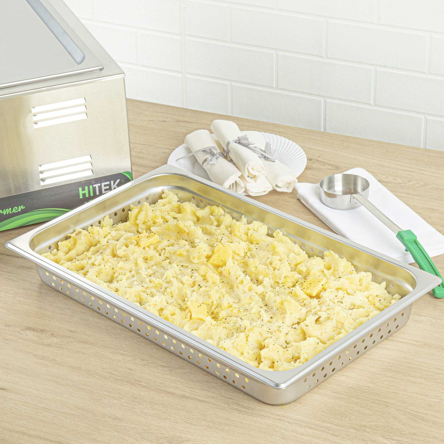 Kitchen Tek Stainless Steel Full Size Steam Table Pan - 2 1/2 Inch Deep, Perforated, Anti Jam, 24 Gauge - 1 count box